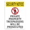 Signmission OSHA Security Sign, 7" Height, Private Property Trespassers With Symbol, Portrait OS-SN-D-57-V-11744 - alternate 1